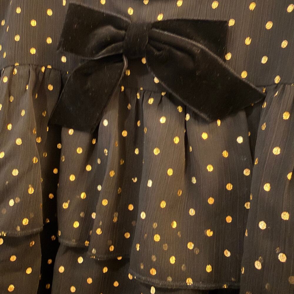 J.Crew Factory Polka Dot Tiered Chiffon Dress LBD Velvet Bow Date Trip CP905 NWT - Picture 6 of 16